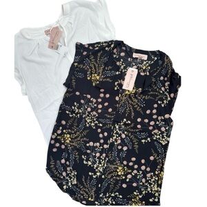 Philosophy Clothing Womens Blouses Size XS Black Floral White V Neck Set Of 2